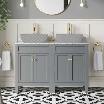 Bermuda Dove Grey Cabinet with Marble Top 1200mm Excludes Counter Top Basins - Brushed Brass Accents