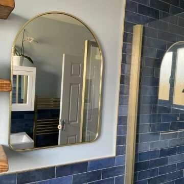 Cassie Brushed Brass Arched Backlit llluminated LED Mirror 700x500mm