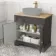 Lucia Graphite Grey Cabinet with Oak Effect Top 840mm (Excludes Counter Top Basin) - Brushed Brass Accents