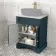 Lucia Inky Blue Cabinet with Marble Top 640mm (Excludes Counter Top Basin) - Brushed Brass Accents