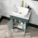 Bermuda Midnight Green Vanity with Marble Top & Curved Counter Top Basin 600mm - Brass Knurled Handles