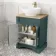 Lucia Midnight Green Vanity with Oak Effect Top & Oval Counter Top Basin 640mm - Brass Knurled Handles
