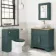 Lucia Midnight Green Vanity with Oak Effect Top & Round Counter Top Basin 840mm - Brass Knurled Handles