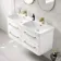 Omaha Gloss White Wall Hung Double Basin Drawer Vanity 1200mm - Brushed Brass Accents