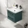 Omaha Mystic Green Wall Hung Basin Drawer Vanity 600mm - Black Accents