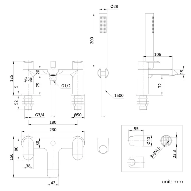 Tay Matt Black Bath Filler & Handheld Shower