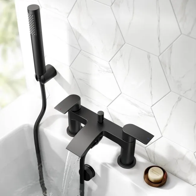 Spey Matt Black Bath Filler & Handheld Shower
