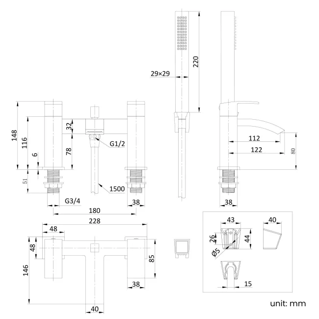 Brora Matt Black Bath Filler & Handheld Shower