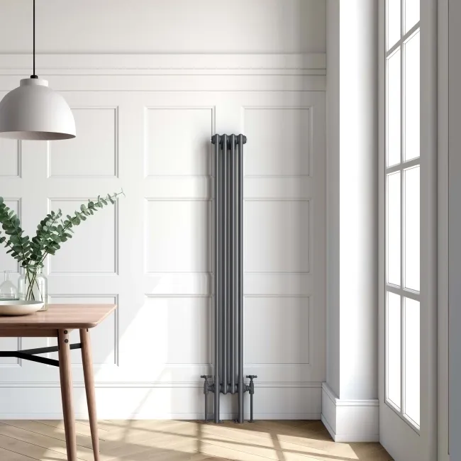 Athens Anthracite Double Column Vertical Traditional Radiator 1500x200mm