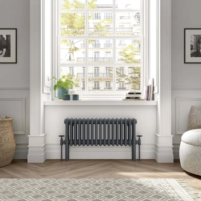 Athens Anthracite Triple Column Horizontal Traditional Radiator 300x785mm