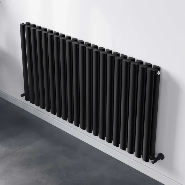 Marbella Matt Black Double Oval Panel Radiator 600x1200mm