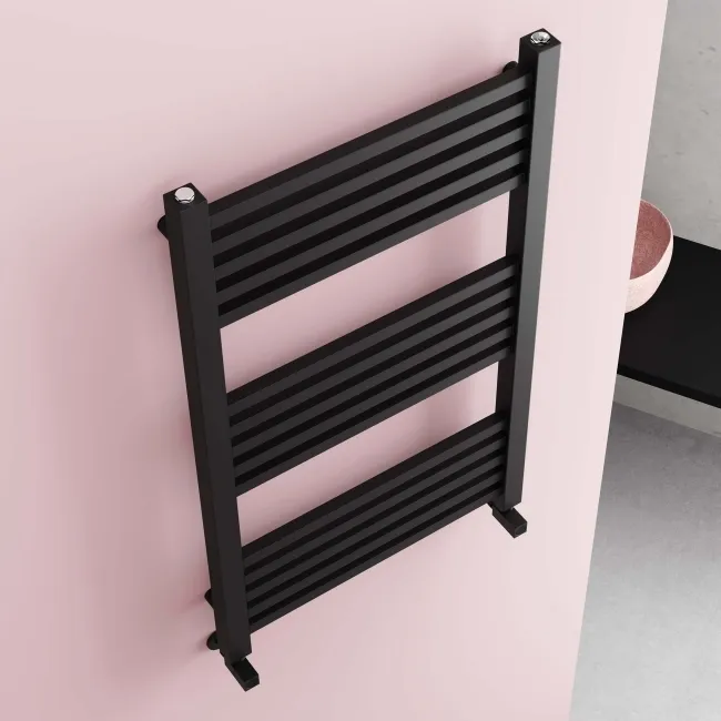Valetta Matt Black Square Heated Towel Rail 1000x600mm