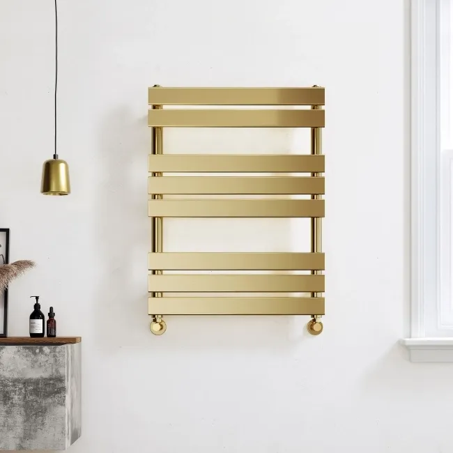 Santorini Brushed Brass Flat Panel Heated Towel Rail 800x600mm