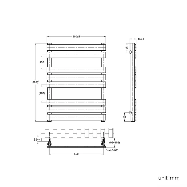 Santorini Brushed Brass Flat Panel Heated Towel Rail 800x600mm