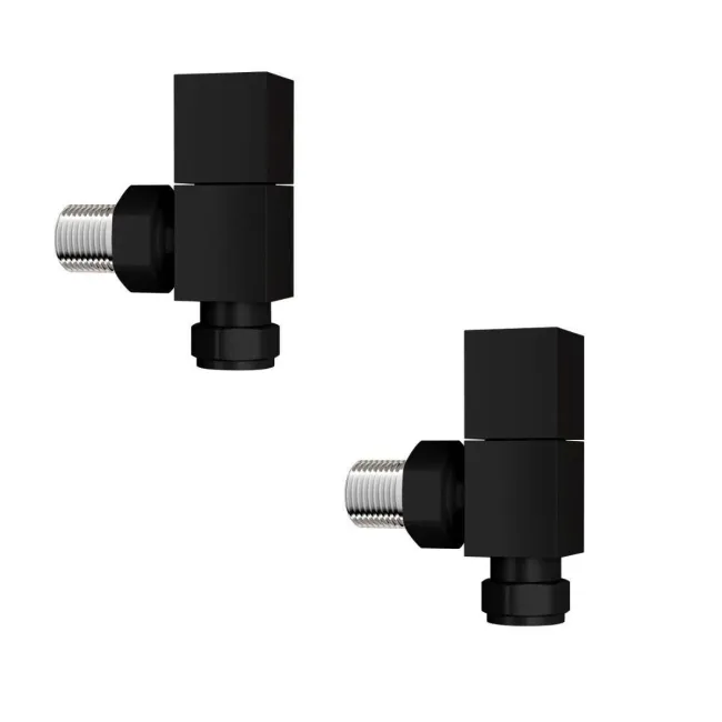 Matt Black Square Angled Manual Radiator Valves (Pair) Standard 15mm