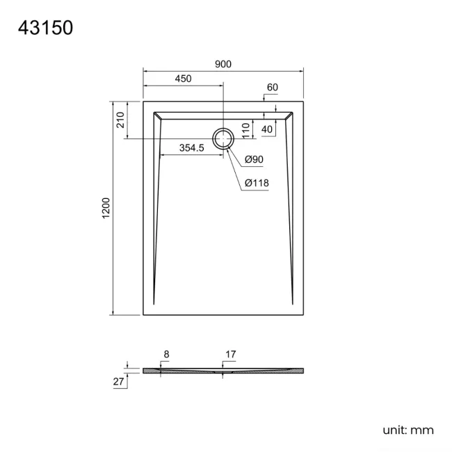 Sydney Low Profile Rectangular Gloss White Stone Shower Tray 1200x900mm