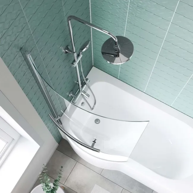 4mm P Shaped Bath Screen with Towel Rail