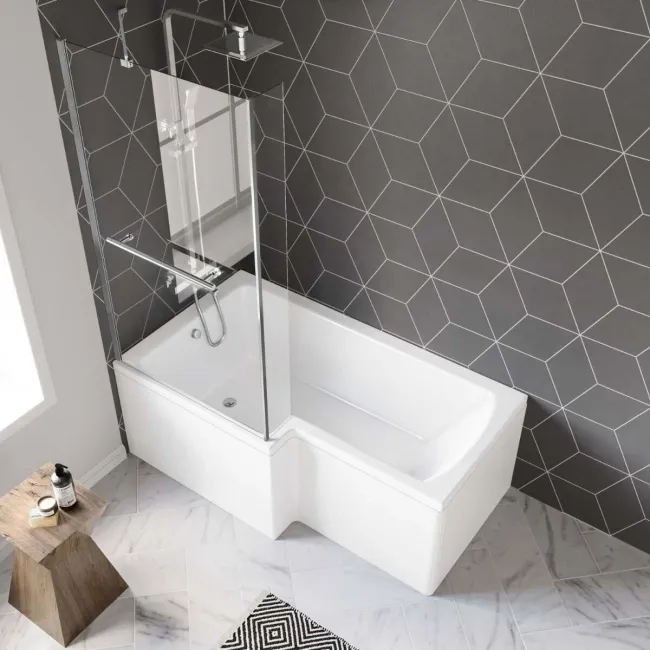 4mm L Shaped Fixed Bath Screen with Towel Rail