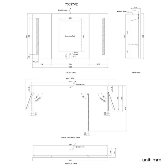 Emielia Illuminated LED Mirror Cabinet 600x1000mm