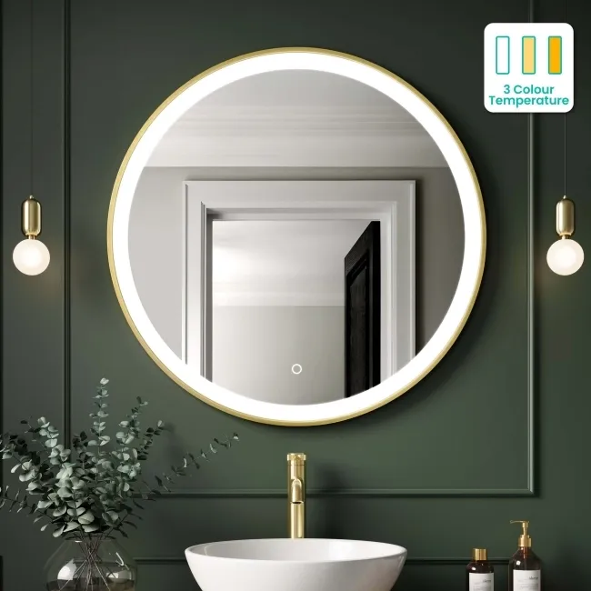  Delilah Brushed Brass Round Illuminated LED Mirror 800mm 