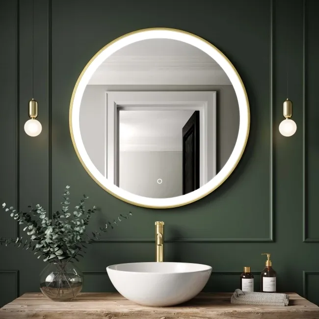  Delilah Brushed Brass Round Illuminated LED Mirror 800mm 