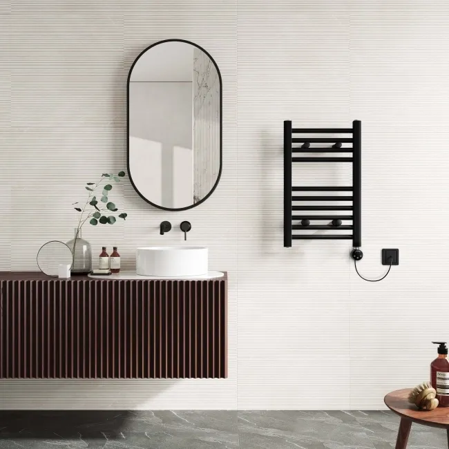 Naples Electric Premium Matt Black Straight Heated Towel Rail 650x400mm