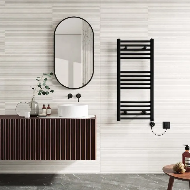 Naples Electric Premium Matt Black Straight Heated Towel Rail 1000x450mm