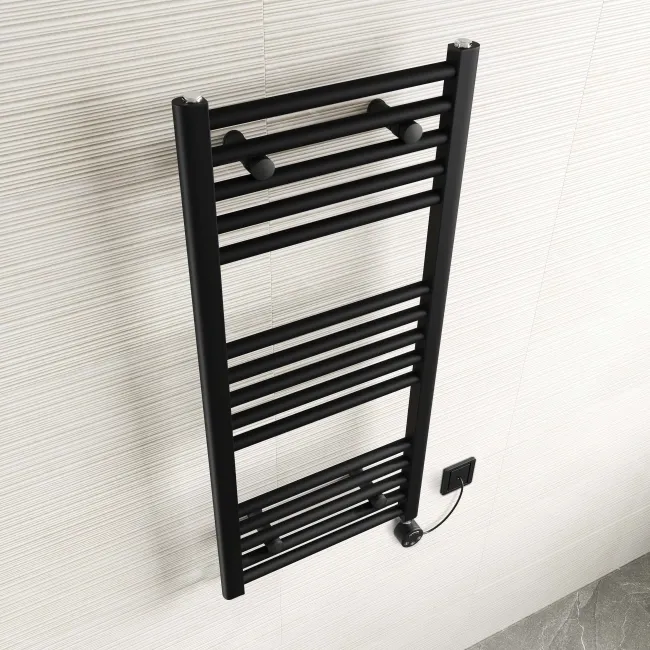 Naples Electric Premium Matt Black Straight Heated Towel Rail 1000x450mm