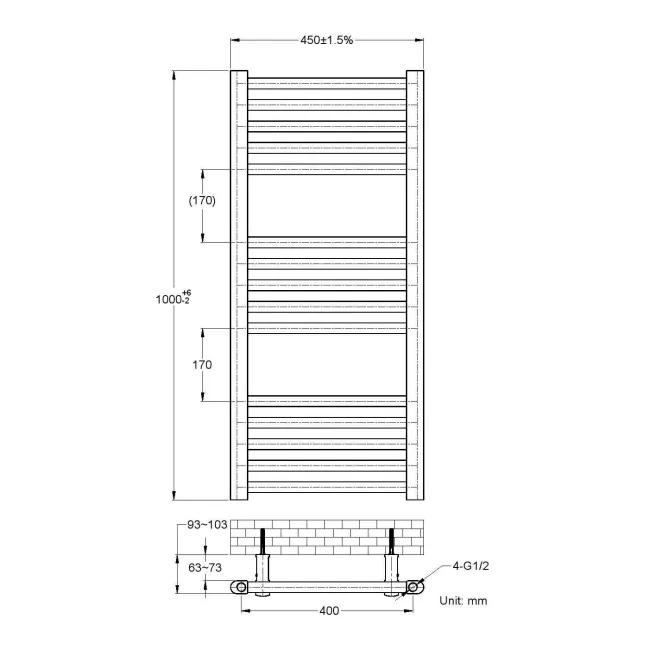 Naples Electric Premium Matt Black Straight Heated Towel Rail 1000x450mm