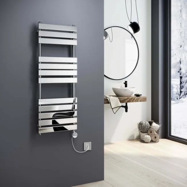 Santorini Electric Chrome Flat Panel Heated Towel Rail 1200x450mm