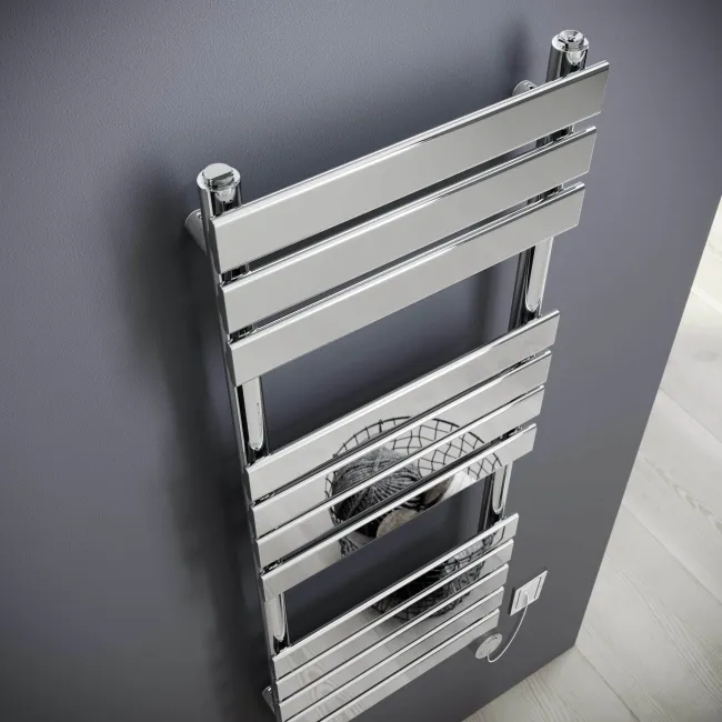 Santorini Electric Chrome Flat Panel Heated Towel Rail 1200x450mm