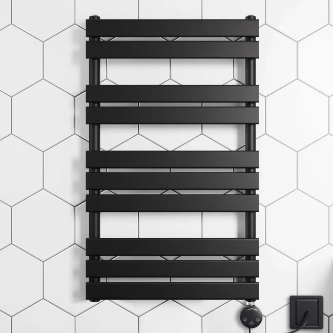 Santorini Electric Matt Black Flat Panel Heated Towel Rail 1000x600mm