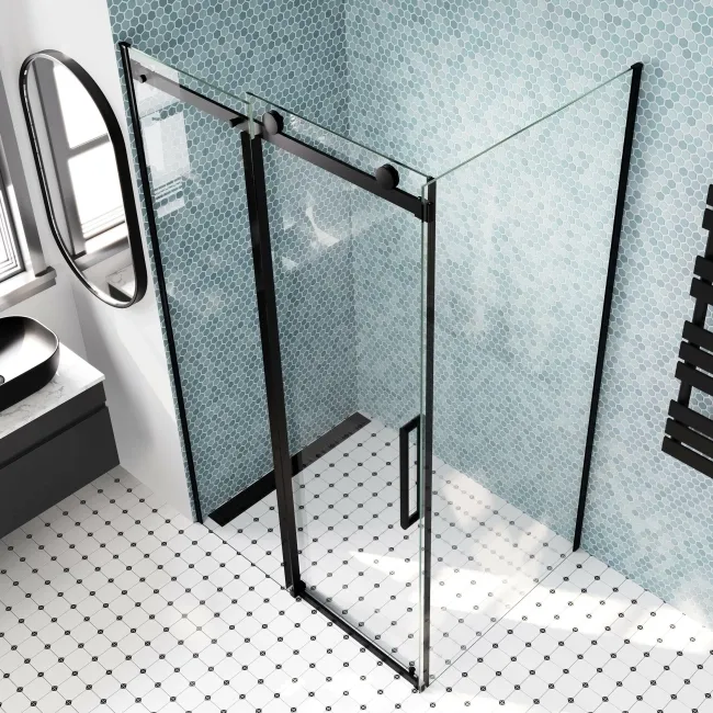 Oslo Matt Black Premium Easy Clean 8mm Sliding Shower Enclosure 1200x800mm