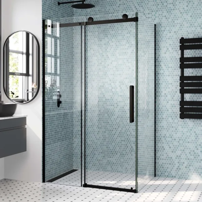 Oslo Matt Black Premium Easy Clean 8mm Sliding Shower Enclosure 1200x900mm