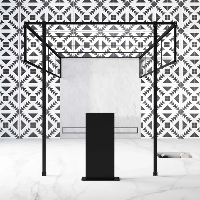 Munich Matt Black Grid 8mm Walk Through Wet Room Shower Glass Panel 1200mm & 250mm Return Panel