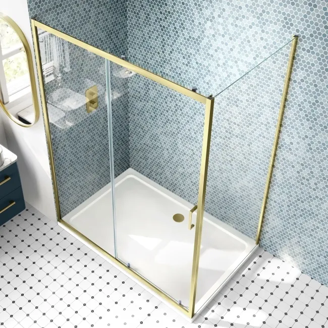 London Brushed Brass 6mm Sliding Shower Enclosure 1400x800mm