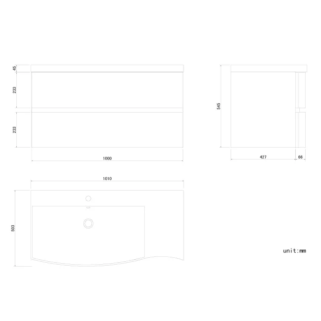 Bali Storm Grey Wall Hung Basin Drawer Vanity 1000mm -left Handed