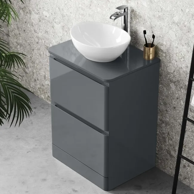 Corsica Storm Grey Drawer Vanity with Oval Counter Top Basin 600mm