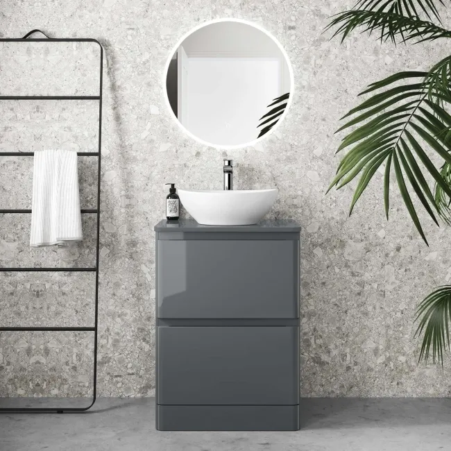 Corsica Storm Grey Drawer Vanity with Oval Counter Top Basin 600mm