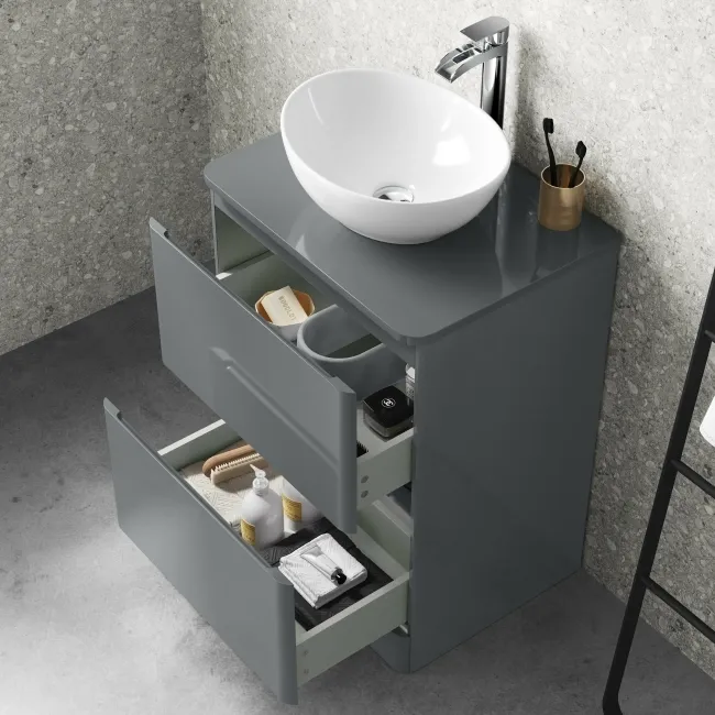 Corsica Storm Grey Drawer Vanity with Oval Counter Top Basin 600mm
