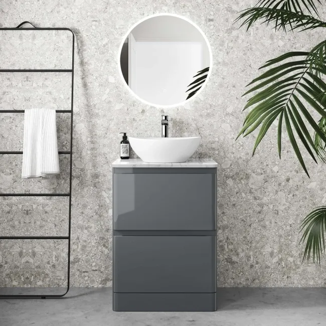 Corsica Storm Grey Vanity Drawer with Marble Top & Oval Counter Top Basin 600mm