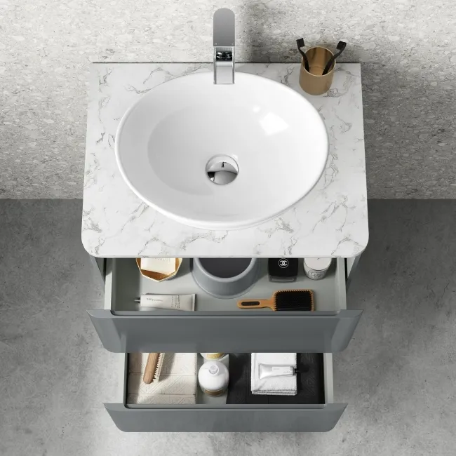Corsica Storm Grey Vanity Drawer with Marble Top & Oval Counter Top Basin 600mm