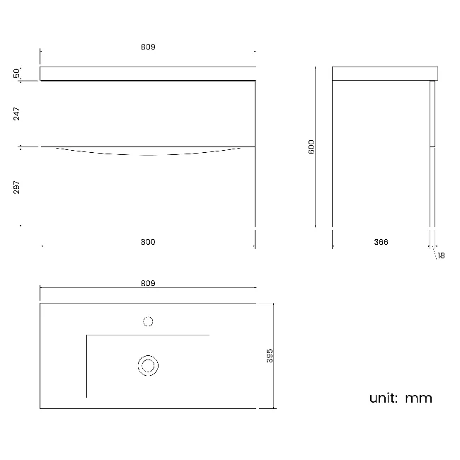 Austin Gloss White Wall Hung Basin Drawer Vanity 800mm