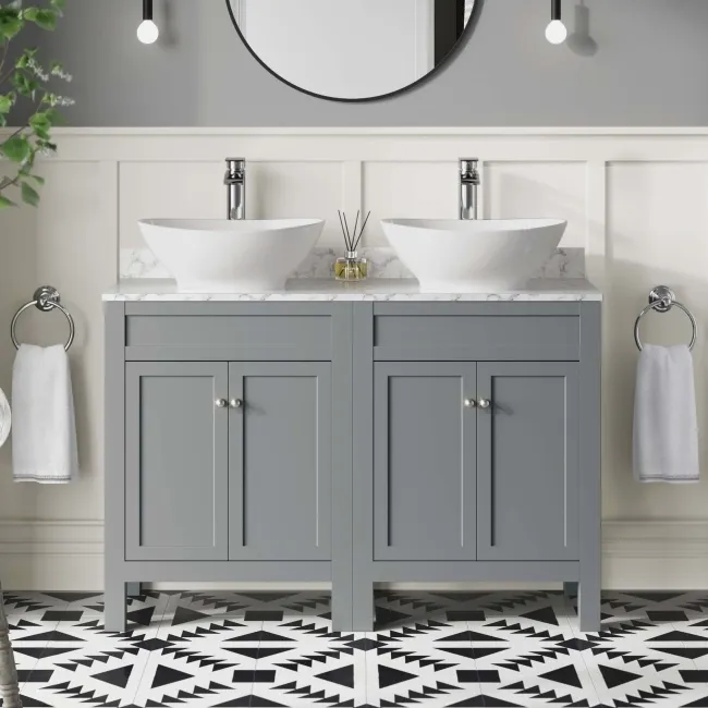 Bermuda Dove Grey Vanity with Marble Top & Oval Counter Top Basin 1200mm