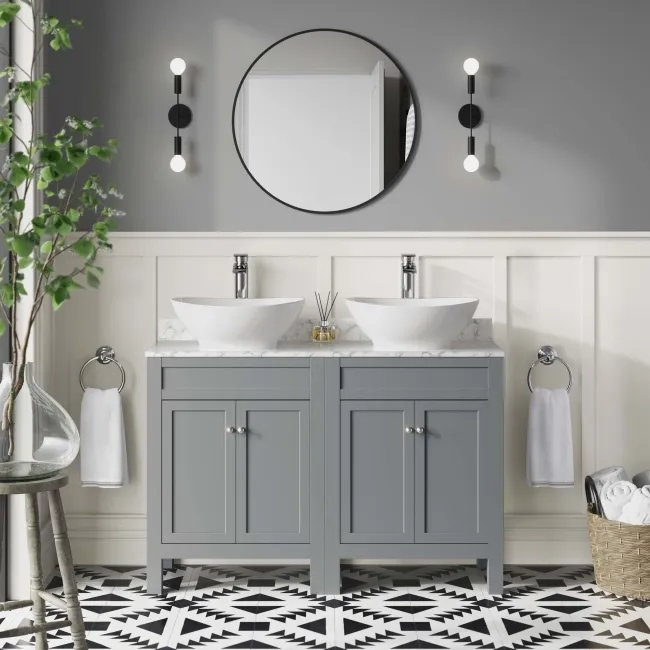Bermuda Dove Grey Vanity with Marble Top & Oval Counter Top Basin 1200mm