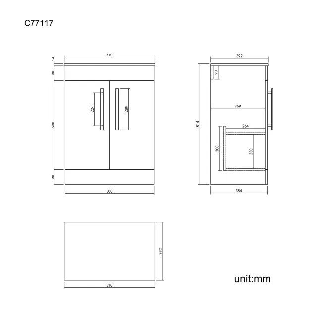 Avon Gloss White Cabinet with Marble Top 600mm - Excludes Counter Top Basin