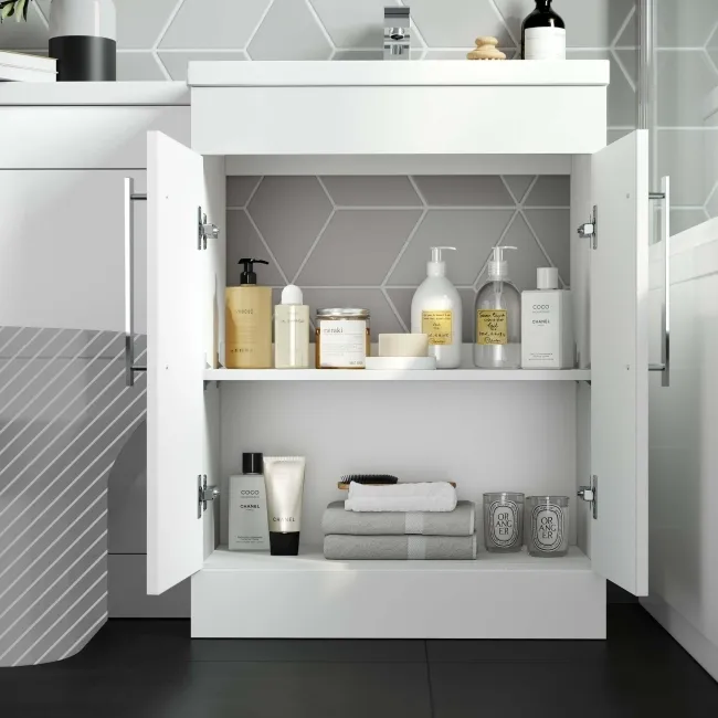 Avon Gloss White Basin Vanity and Back To Wall Unit 1100mm - Right Handed