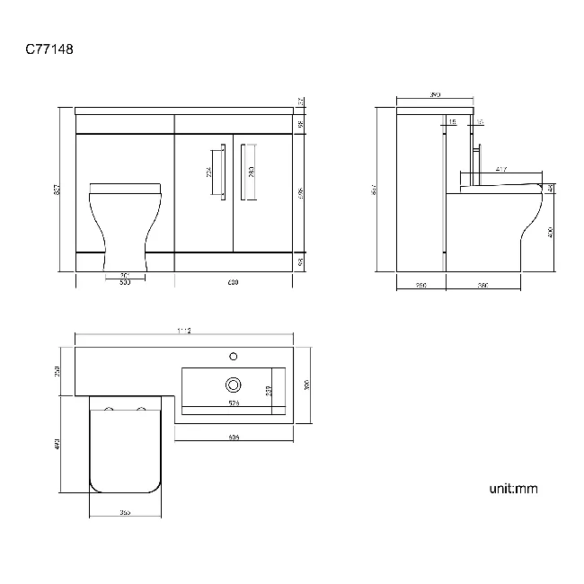 Avon Gloss White Combination Vanity Basin and Atlanta Toilet 1100mm - Right Handed