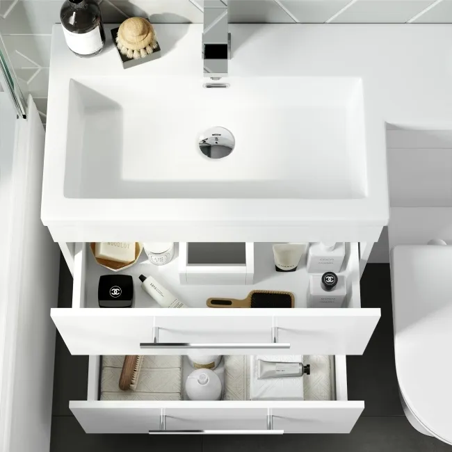 Avon Gloss White Combination Basin Drawer and Aruba Toilet 1100mm - Left Handed