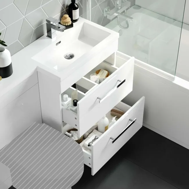 Avon Gloss White Basin Vanity Drawer and Back To Wall Unit 1100mm - Right Handed